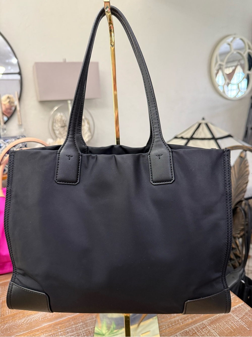 Tory Burch Small Ella Black Nylon with Logo Tote, 13” x 10 1/2” x 4” Wide. EUC - Picture 4 of 10